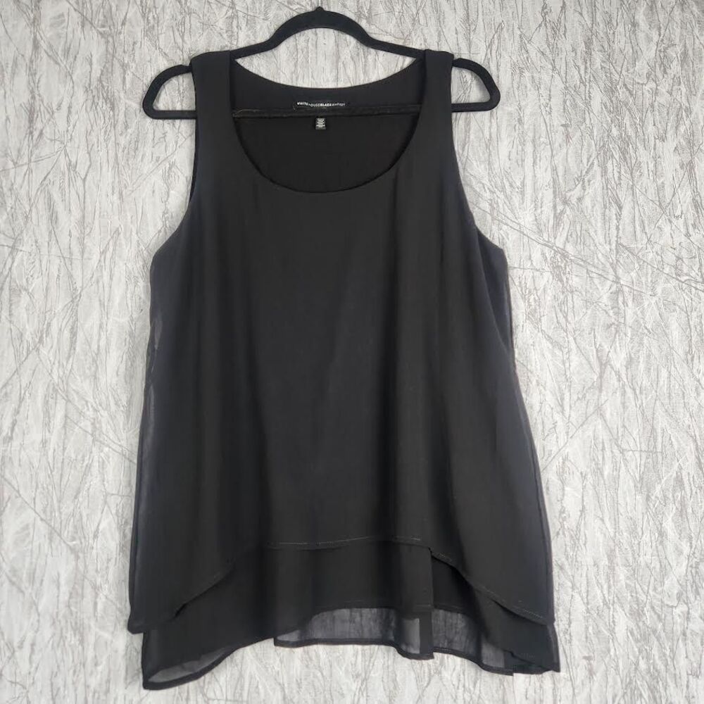 White House Black Market Women's Black Top Size Large Retro Colquette Boho Fairy